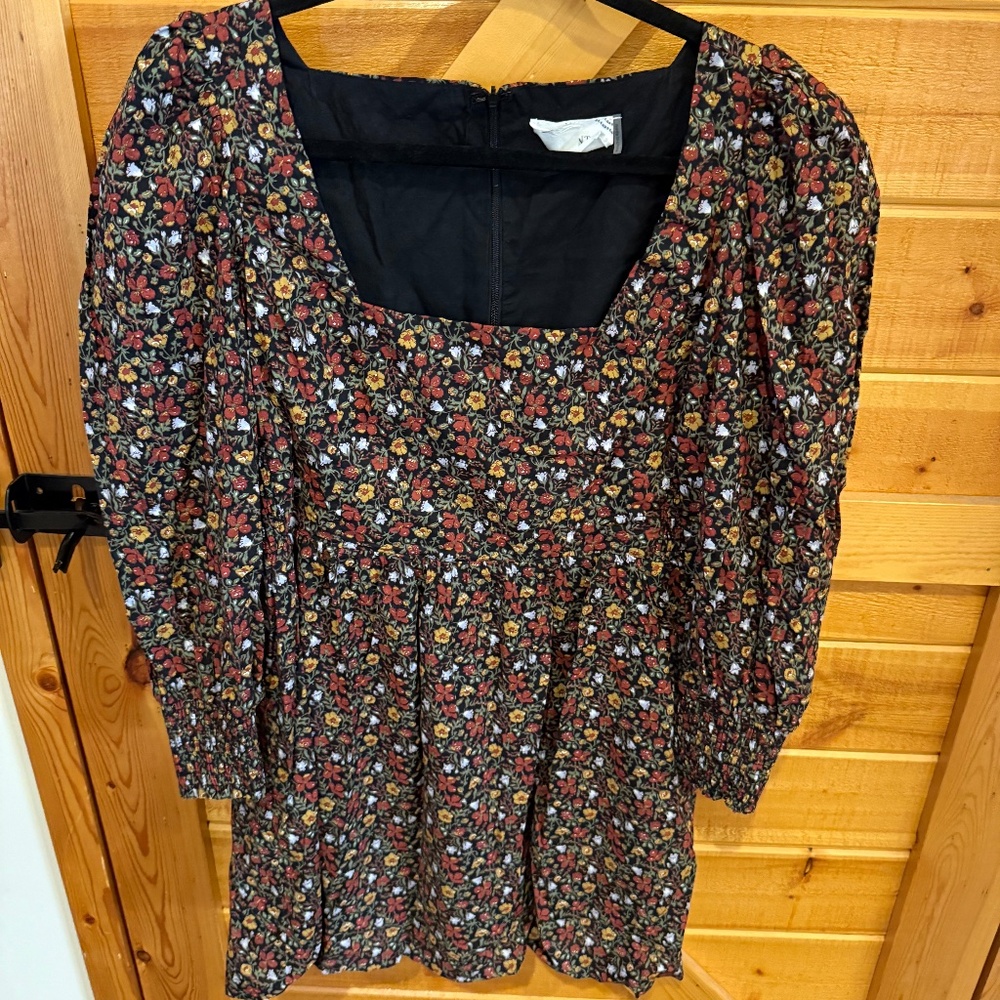 Hyacinth House Black Multi Floral Square Neck Spencer Mini Dress